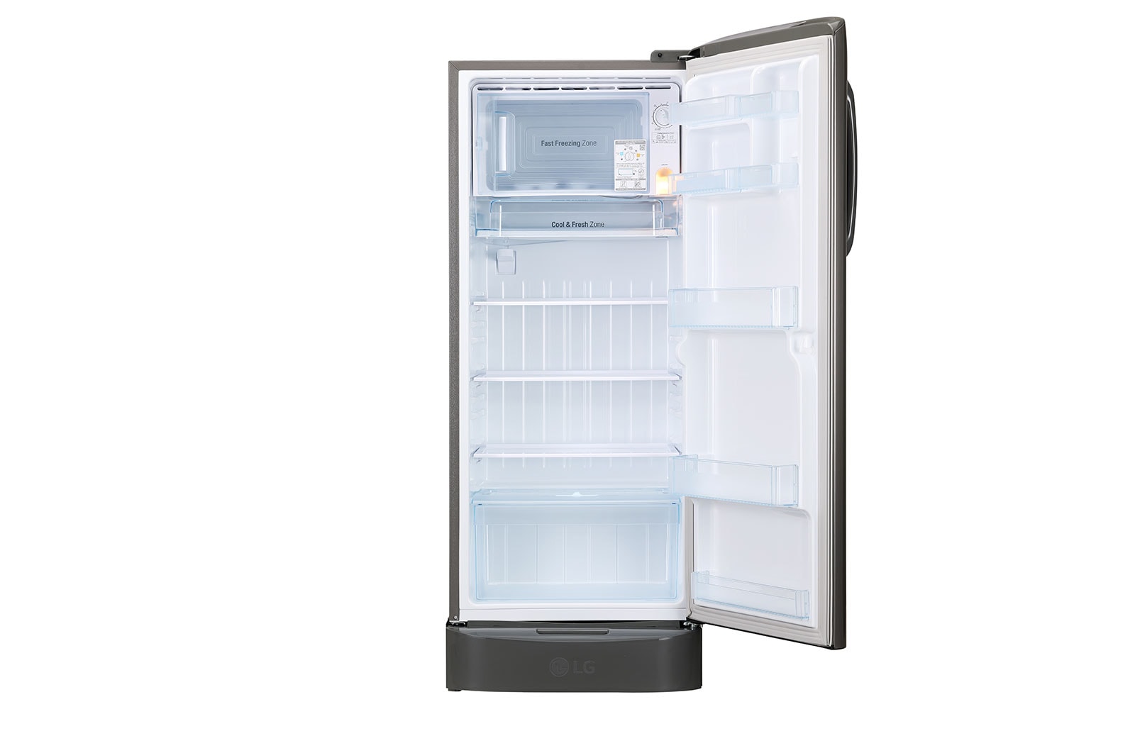 LG 224L Single Door Refrigerator with Base Stand Drawer, Smart Inverter Compressor, and Smart Connect in Shiny Steel, 5-Star, GL-D241APZU