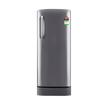 Front view of LG 224L Single Door Refrigerator, Base Stand Drawer, Smart Inverter Compressor, Shiny Steel, 5 Star GL-D241APZU