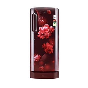 Front view of LG 224L Single Door Refrigerator, Smart Inverter Compressor, Base Stand Drawer, Scarlet Charm Finish, 5 Star GL-D241ASCU