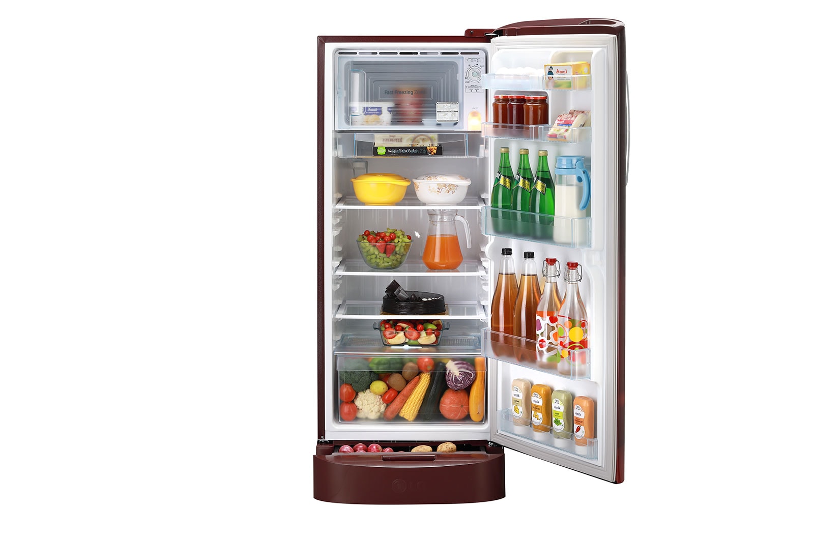 LG 224L, 4 Star, Smart Inverter Compressor, Smart Connect, With Base Stand Drawer, Scarlet Charm Finish, Direct Cool Single Door Refrigerator, GL-D241ASCY