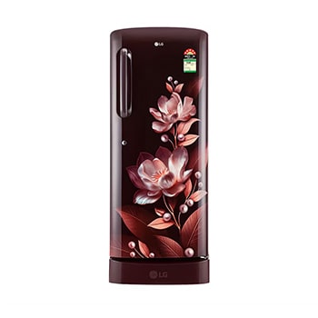 Front view of LG 224L Single-Door Refrigerator with Base Stand Drawer, Smart Inverter Compressor in Scarlet Marvel, 5 Star GL-D241ASMU