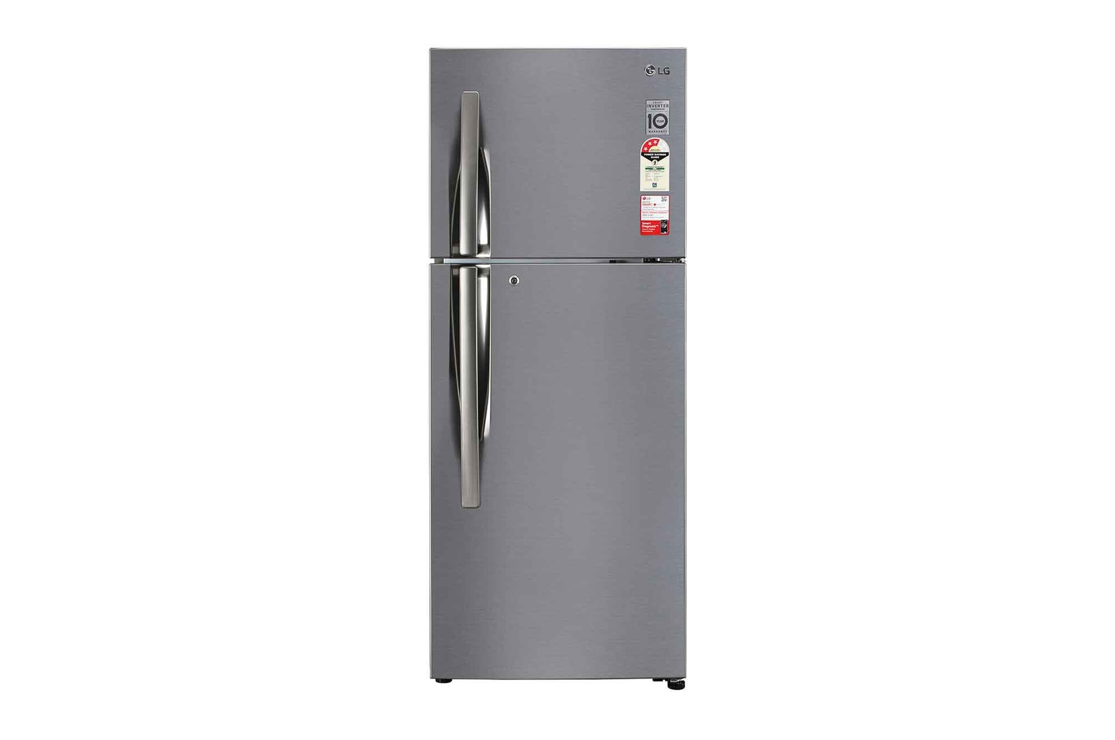 Front view of LG 242L Double Door Refrigerator with Door Cooling, Multi Air Flow, Smart Diagnostic, Shiny Steel Finish, 2 Star GL-I292RPZY