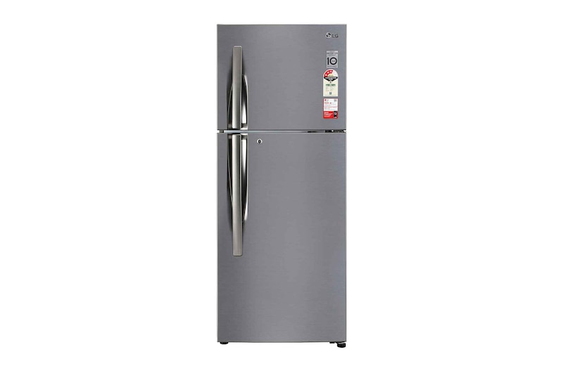 Front view of LG 242L Double Door Refrigerator with Door Cooling, Multi Air Flow, Smart Diagnostic, Shiny Steel Finish, 2 Star GL-I292RPZY