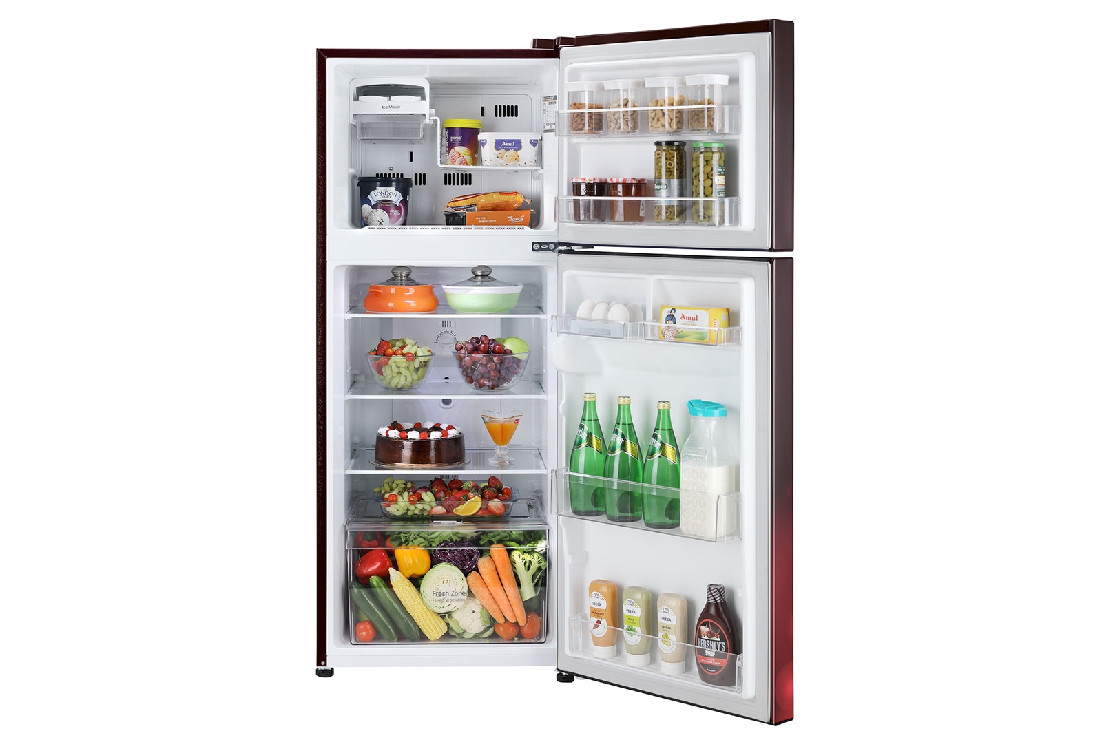 LG  GL-N292BSCY-Refrigerators-Front-View-Door-Open-With-Content