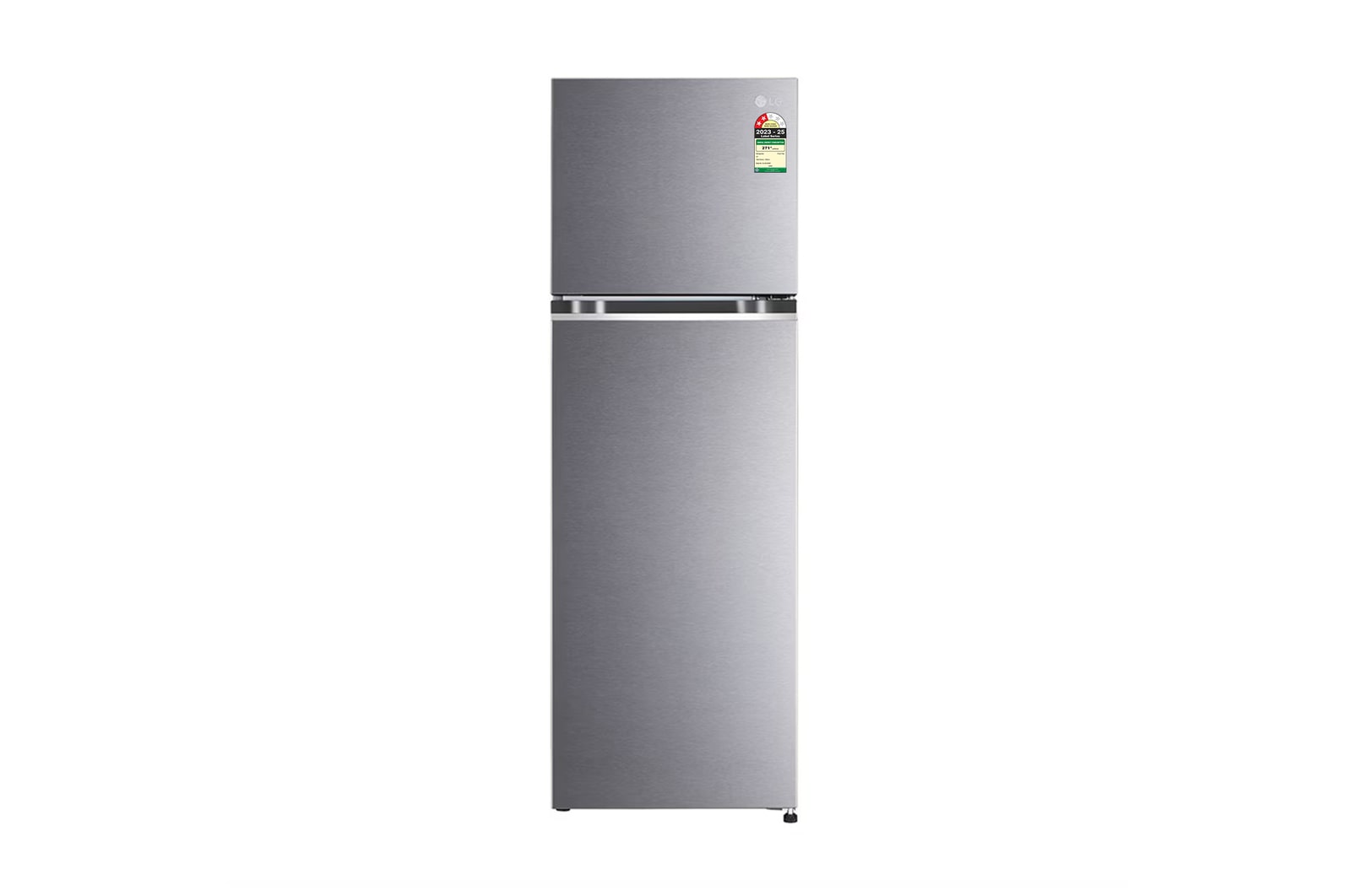 Front view of LG 272L Double Door Refrigerator, Smart Diagnosis™, Multi Air Flow, Dazzle Steel, 2 Star GL-N312SDSY