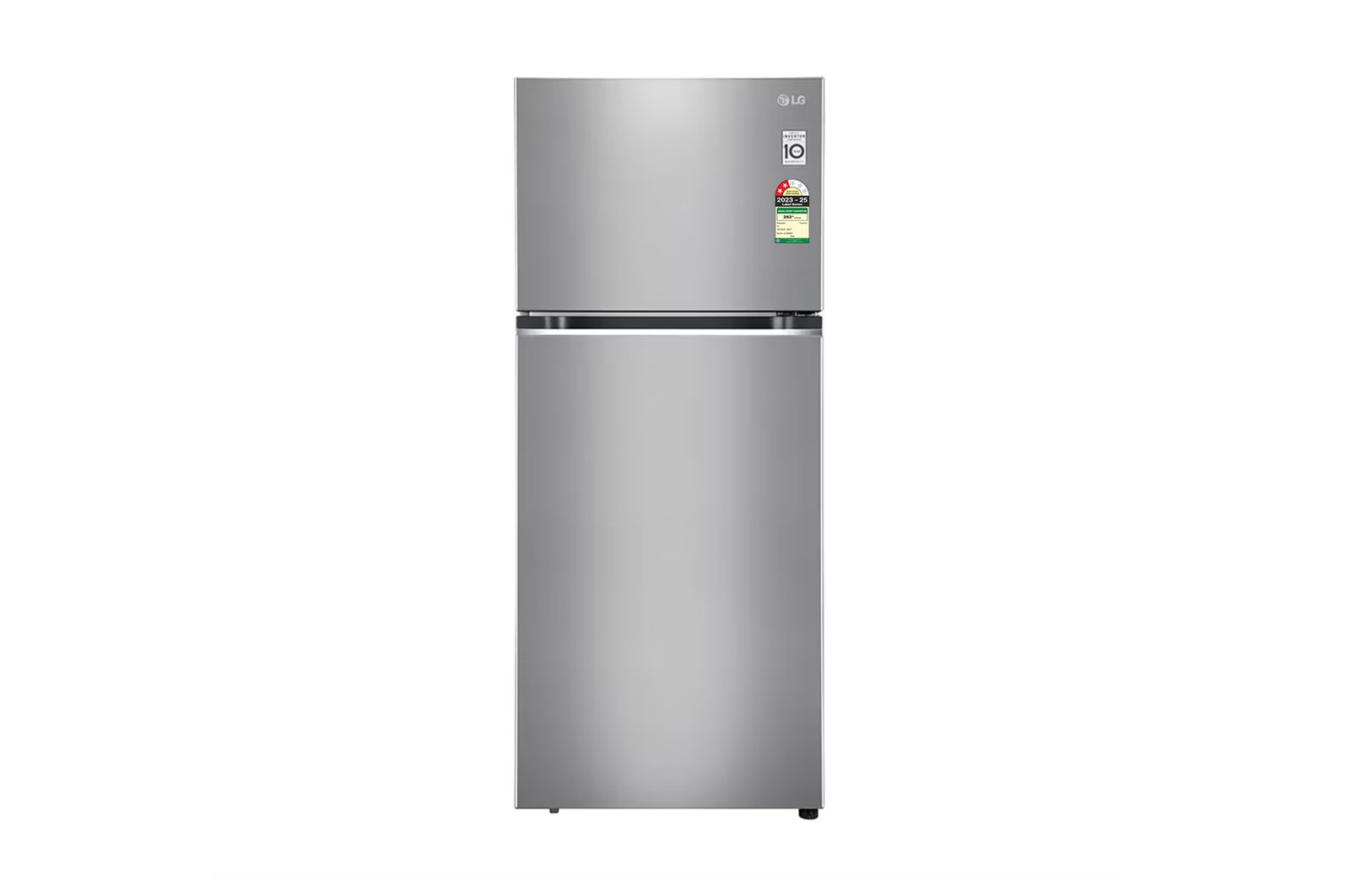 Front view of LG 343L Double Door Refrigerator, Smart Inverter Compressor, Multi Air Flow, Dazzle Steel Finish, 2 Star GL-N382SDSY