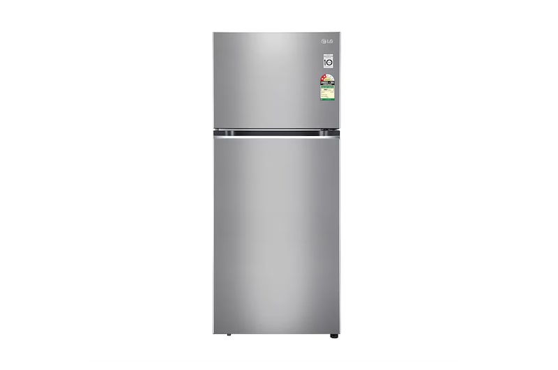 Front view of LG 343L Double Door Refrigerator, Smart Inverter Compressor, Multi Air Flow, Dazzle Steel Finish, 2 Star GL-N382SDSY