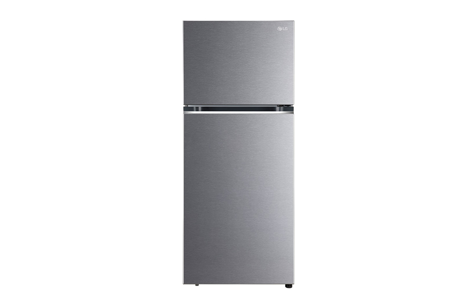 Front view of LG 398 L Double Door Refrigerator, Smart Inverter Compressor, Frost-Free, Dazzle Steel Finish, 2 Star GL-N422SDSY