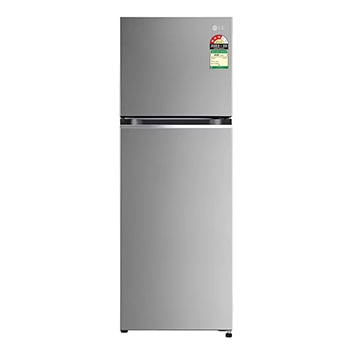 Front view of LG 246L Double Door Refrigerator, Convertible, Multi Air Flow, Shiny Steel, 3 Star GL-S262SPZX