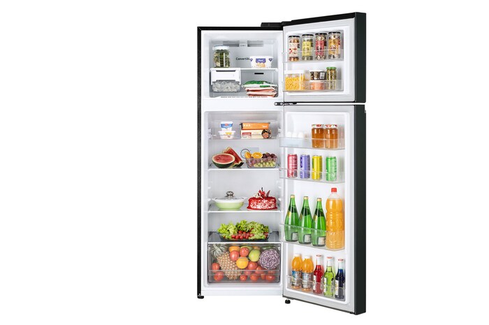 LG 272L Double Door Refrigerator, Convertible, Smart Diagnosis™, Emerald Green Finish, 2 Star, GL-S312SEGY, Door Open