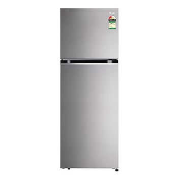 Front view of LG 322L, Double Door Refrigerator, Convertible, Smart Diagnosis™, Shiny Steel Finish, 2 Star GL-S342SPZY