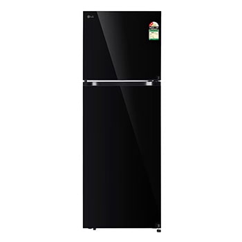 Front view of LG 343L Double Door Refrigerator, Convertible, Smart Diagnosis™, Black Mirror Finish, 2 Star GL-S382SBMY