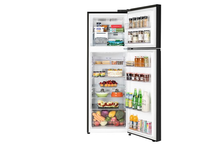 LG 343L Double Door Refrigerator, Convertible, Smart Diagnosis™, Black Mirror Finish, 2 Star, GL-S382SBMY, Door Open