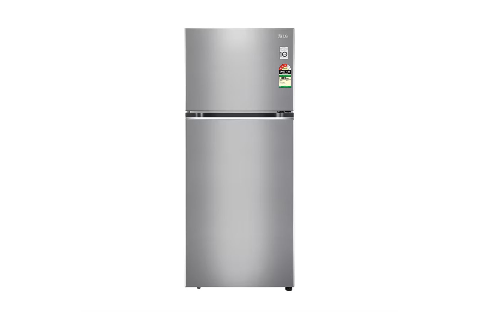 Front view of LG 380L Convertible Double Door Refrigerator in Shiny Steel Finish, 3 Star GL-S412SPZX