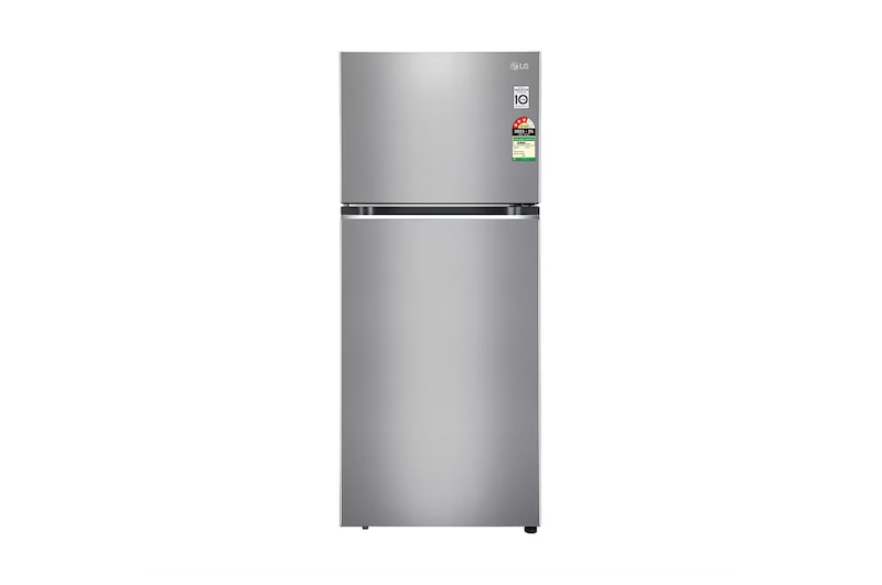 Front view of LG 380L Convertible Double Door Refrigerator in Shiny Steel Finish, 3 Star GL-S412SPZX