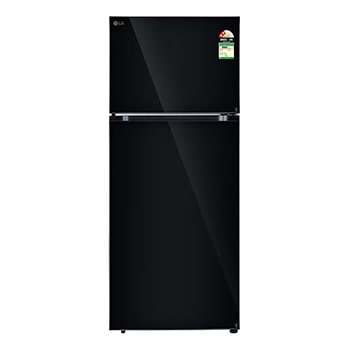 Front view of LG 398L Double Door Refrigerator, Convertible, Smart Diagnosis™, Black Glass, 2 Star GL-S422SBMY
