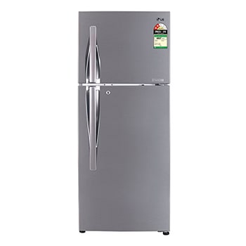 Front view of LG 240L Double Door Refrigerator, Convertible, DoorCooling+™, Shiny Steel Finish, 2 Star GL-T292RPZY