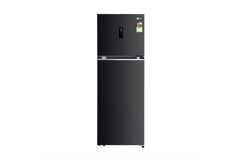 Front view of LG 322L Double Door Refrigerator, LG ThinQ, Wifi Convertible +Door Cooling , Ebony Sheen, 3 Star GL-T342TESX
