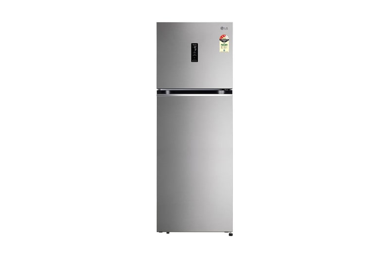 Front view of LG 322L Double Door Refrigerator, Wi-Fi Convertible, Door Cooling™, Shiny Steel Finish, 3 Star GL-T342TPZX