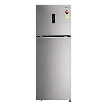 Front view of LG 322L Double Door Refrigerator, Wi-Fi Convertible, Door Cooling™, Shiny Steel Finish, 3 Star GL-T342TPZX
