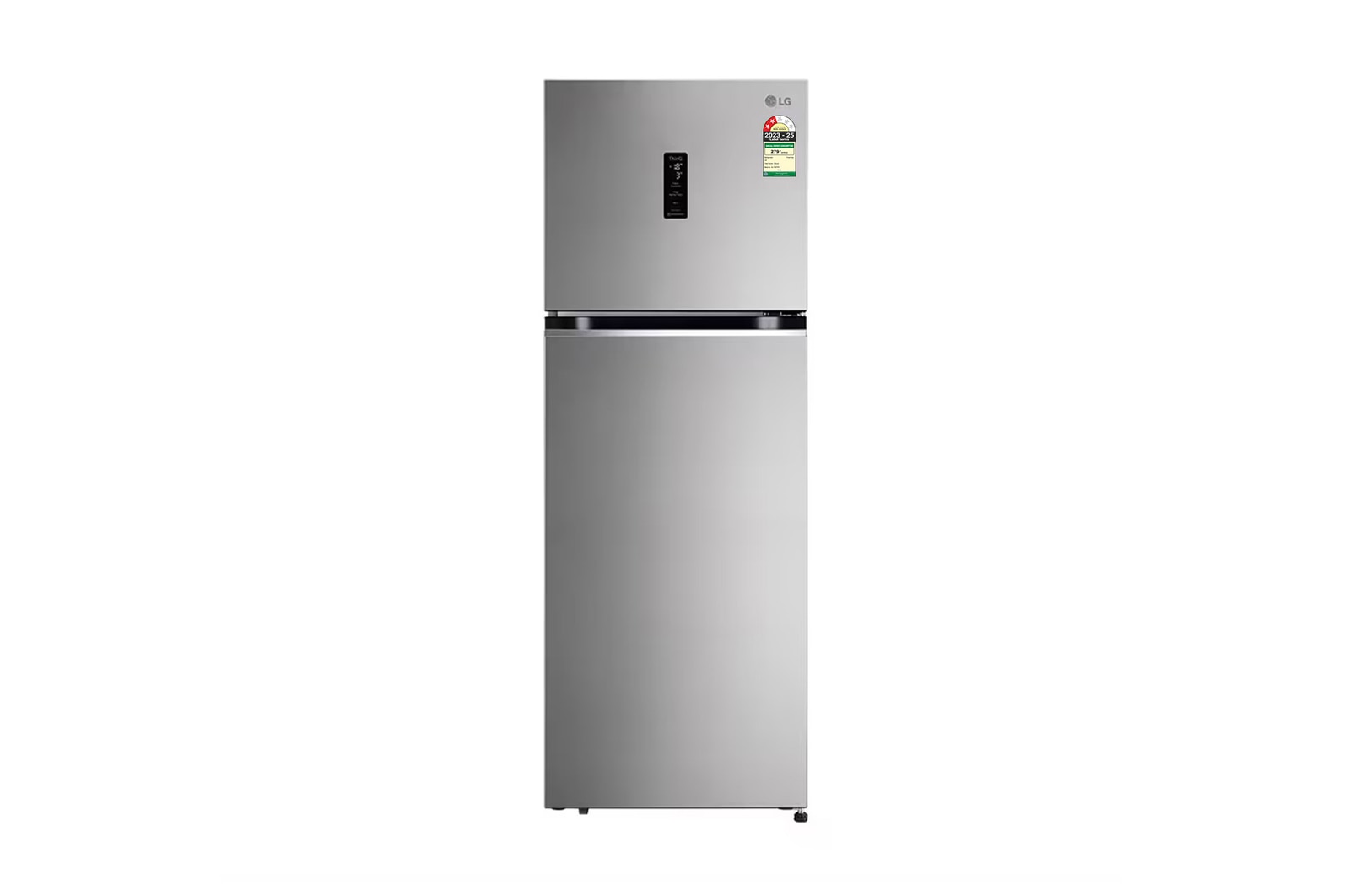 Front view of LG 322L Double Door Refrigerator, Wi-Fi Convertible, DoorCooling+™, Smart Diagnosis™, Shiny Steel, 2 Star GL-T342TPZY