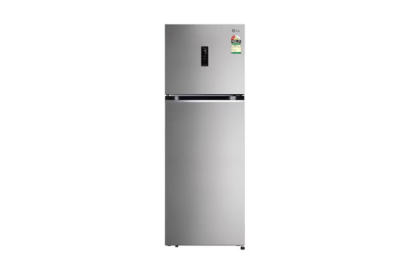 Front view of LG 322L Double Door Refrigerator, Wi-Fi Convertible, DoorCooling+™, Smart Diagnosis™, Shiny Steel, 2 Star GL-T342TPZY