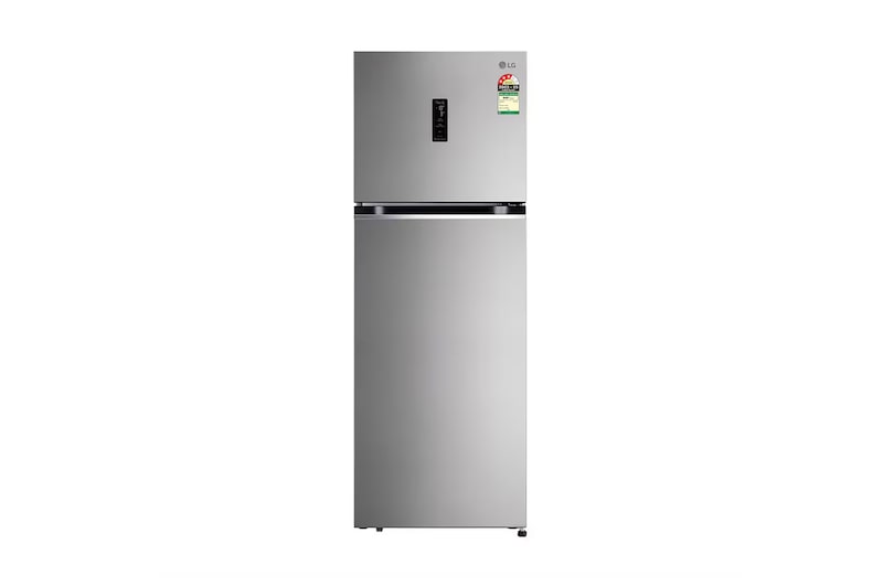 Front view of LG 343L Double Door Refrigerator, Wi-Fi Convertible, Door Cooling™, Shiny Steel Finish, 3 Star GL-T382TPZX