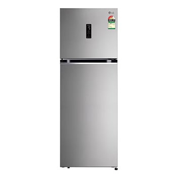 Front view of LG 343L Double Door Refrigerator, Wi-Fi Convertible, Door Cooling™, Shiny Steel Finish, 3 Star GL-T382TPZX
