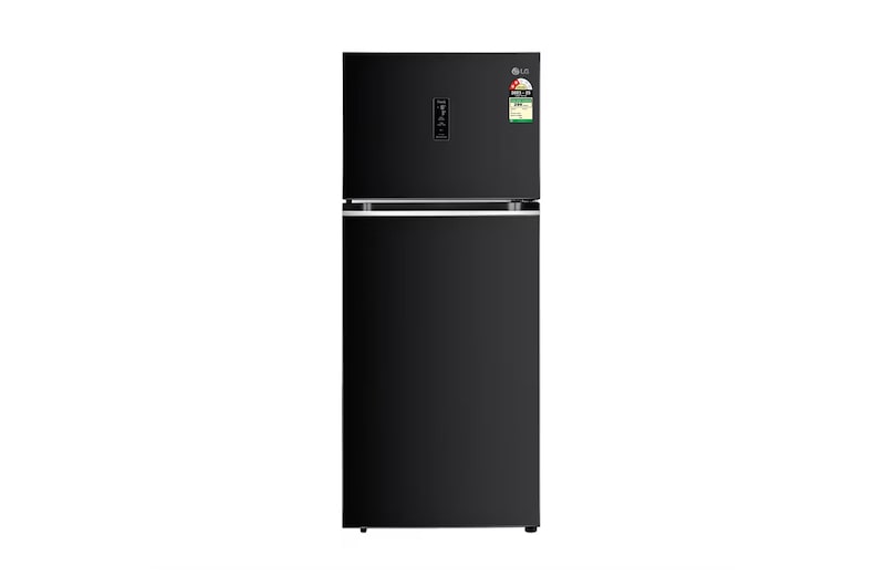 Front view of LG 466L Double Door Refrigerator, Smart Inverter Compressor, Wi-Fi, Door Cooling™, Ebony Sheen Finish, 2-Star GL-T492MESY