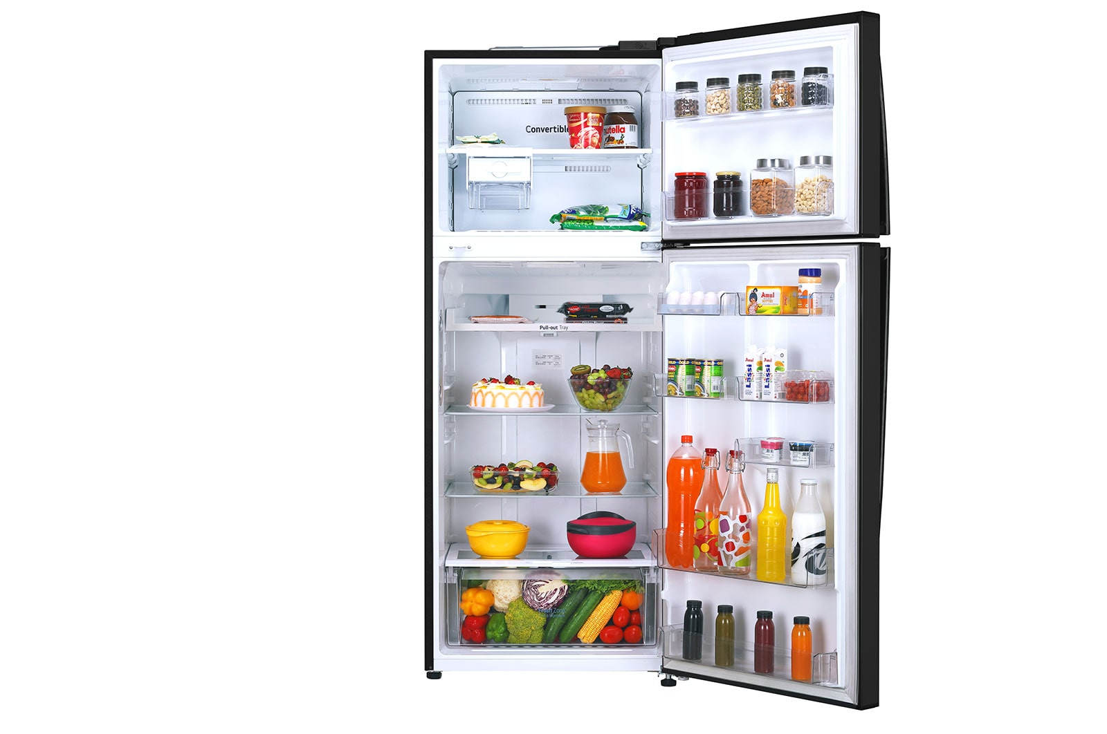LG 446L, 1 Star, Smart Inverter Compressor, Convertible, Door Cooling™, Ebony Sheen Finish, Frost-Free Double Door Refrigerator, GL-T502AESR