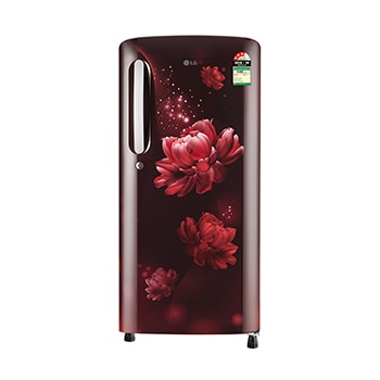 Front view of LG 185 L Single Door Refrigerator, Anti-Bacterial Gasket, Toughened Glass Shelves, Scarlet Charm, 3 Star GLD1936YASC