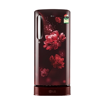 Front view of LG 185 L Single Door Refrigerator, Base Stand Drawer, Toughened Glass Shelves, Scarlet Charm, 3 Star GLD1936ZASC