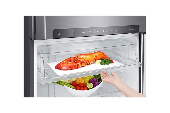 LG 506L Double Door Refrigerator, Smart Inverter Compressor, Wi-Fi, Hygiene Fresh+™, Shiny Steel Finish, 1 Star, GN-H702HLHM