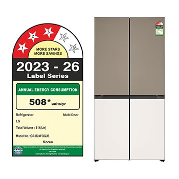 LG GR-B24FQGJB 614L French Door Refrigerator in Clay Brown-Beige Front View with Door Open in India