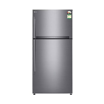 Front view of LG 592L Double Door Refrigerator with Hygiene Fresh, Door Cooling+, Shiny Steel Finish, 1-Star GR-H812HLHM