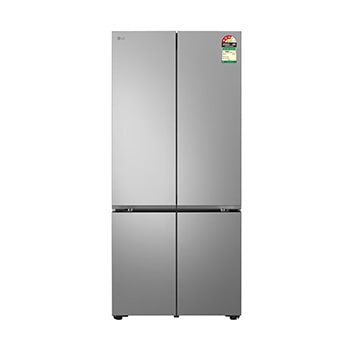 Front view of LG 610L French Door Refrigerator, Fresh Converter+, Wi-Fi Convertible, DoorCooling+™, Prime Silver Finish, 3 Star GV-B25FFLMB