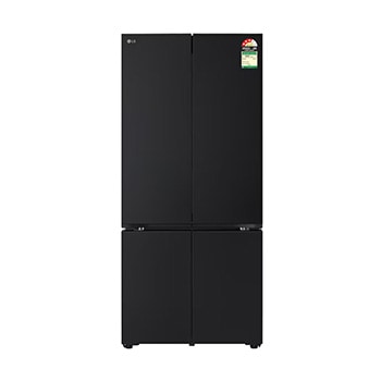 Front view of LG 574L French Door Refrigerator, Fresh Converter+, Wi-Fi Convertible, DoorCooling+ Black Glass Finish, 3 Star GV-B23FFGMB