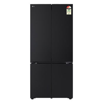 Front view of LG 574L French Door Refrigerator, Fresh Converter+, Wi-Fi Convertible, DoorCooling+ Black Glass Finish, 3 Star GV-B23FFGMB