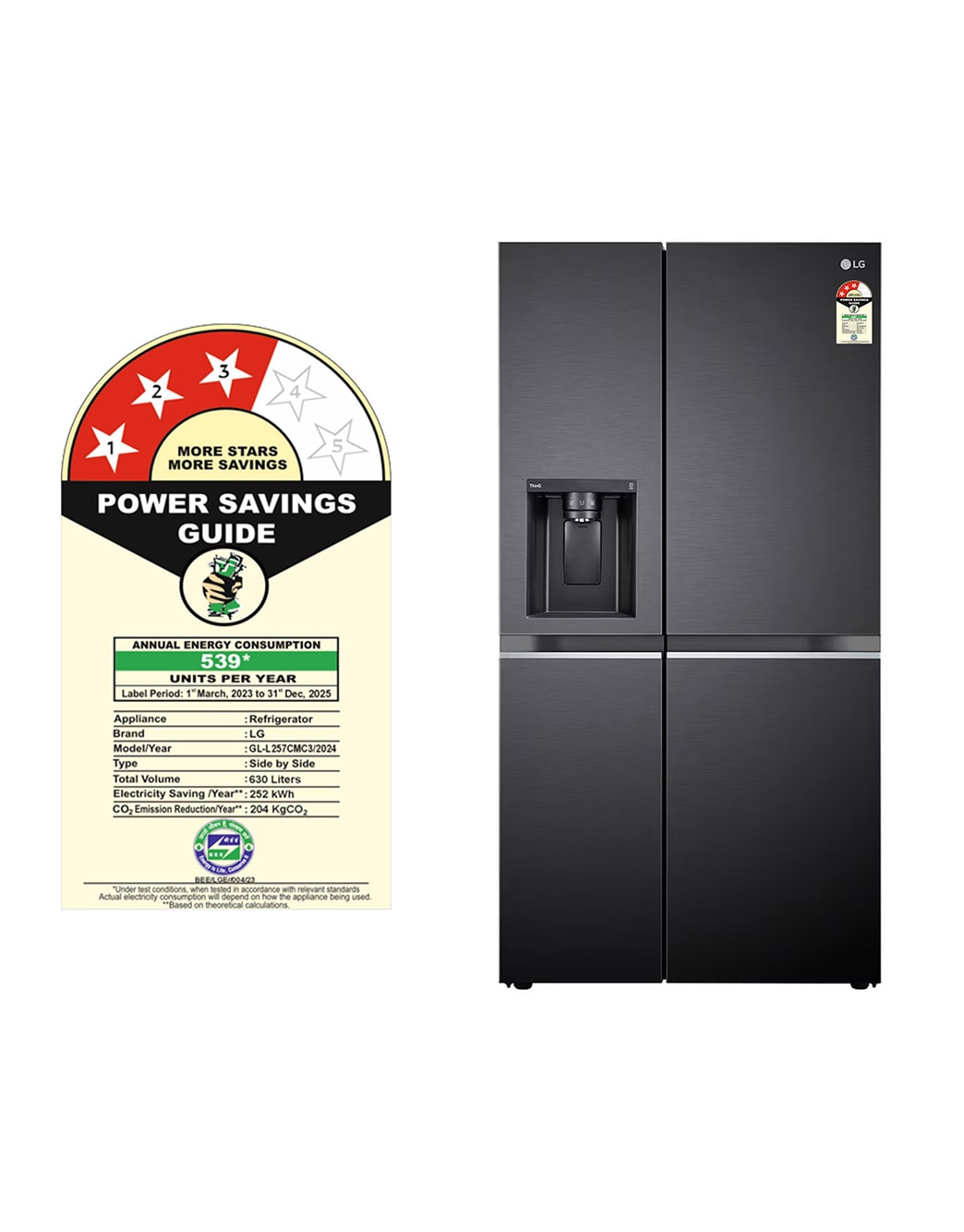 630L 3 Star Side-by-Side Refrigerator - GL-L257CMC3 | LG IN