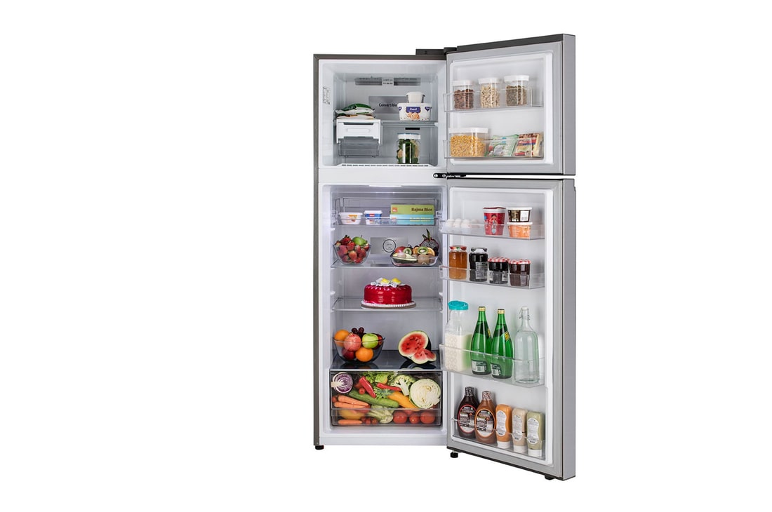 LG 322L Double Door Refrigerator, Convertible, Auto Smart Connect™, Dazzle Steel Finish, 3 Star, GL-S342SDSX, Door Open