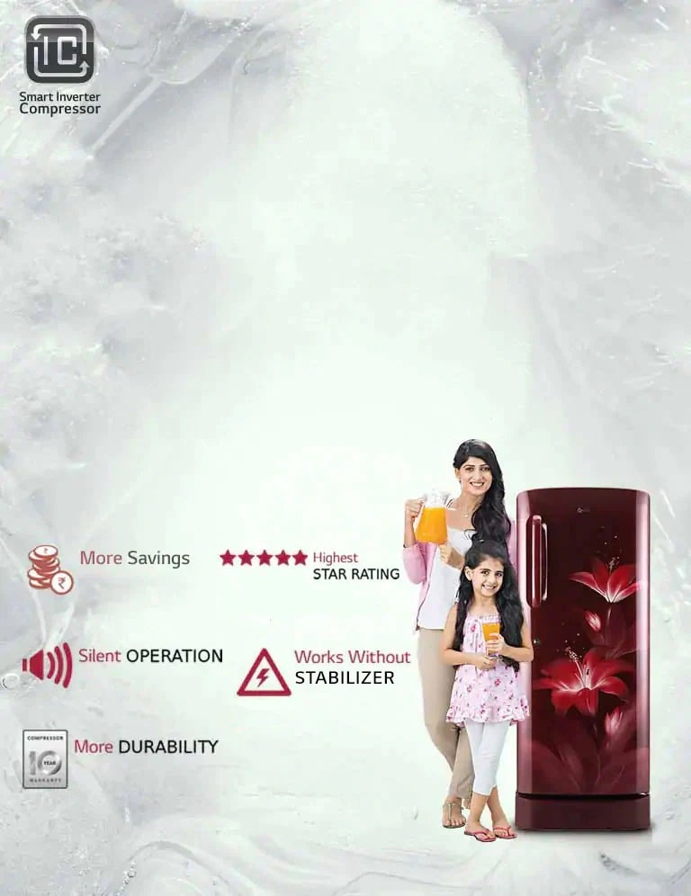 The smart inverter compressor on the LG refrigerator provides great performance, savings, and silent operation