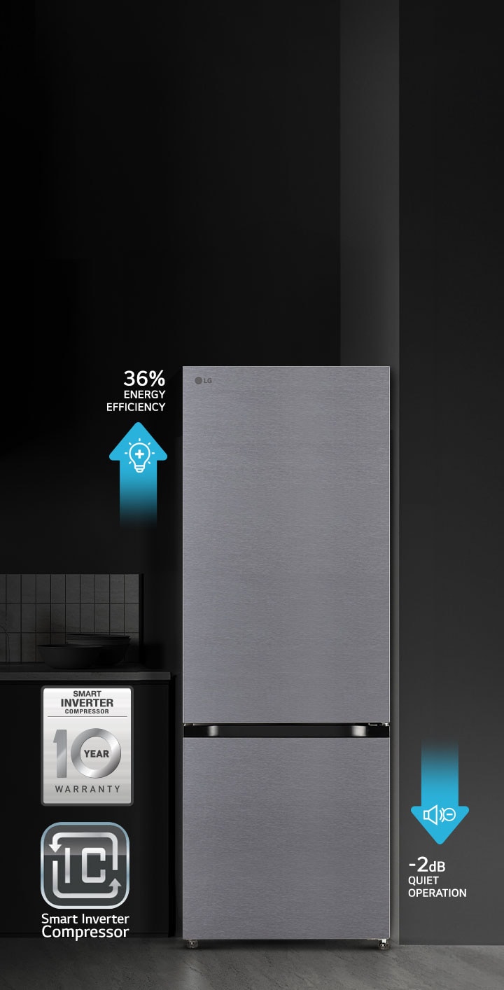 A refrigerator with Auto Smart Connect, highlighting its integration with a inverter for reliable power during outages.