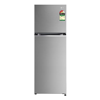 Front view of LG 246L, Smart Inverter Compressor, Frost-Free Double Door Refrigerator, Shiny Steel Finish, 3 Star GL-N262SPZX