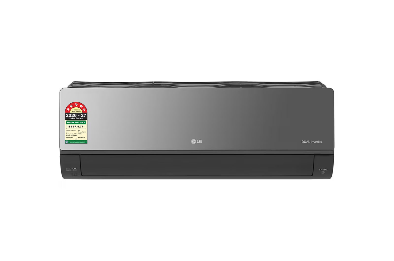 Front view of LG 5 Star (~1.5) Split AC, Art Cool, Energy Manager+, HimClean, AI+ Dual Inverter, ThinQ™ (Wi-Fi), 5.1 kW, 2026 Model AS-Q19MWZE