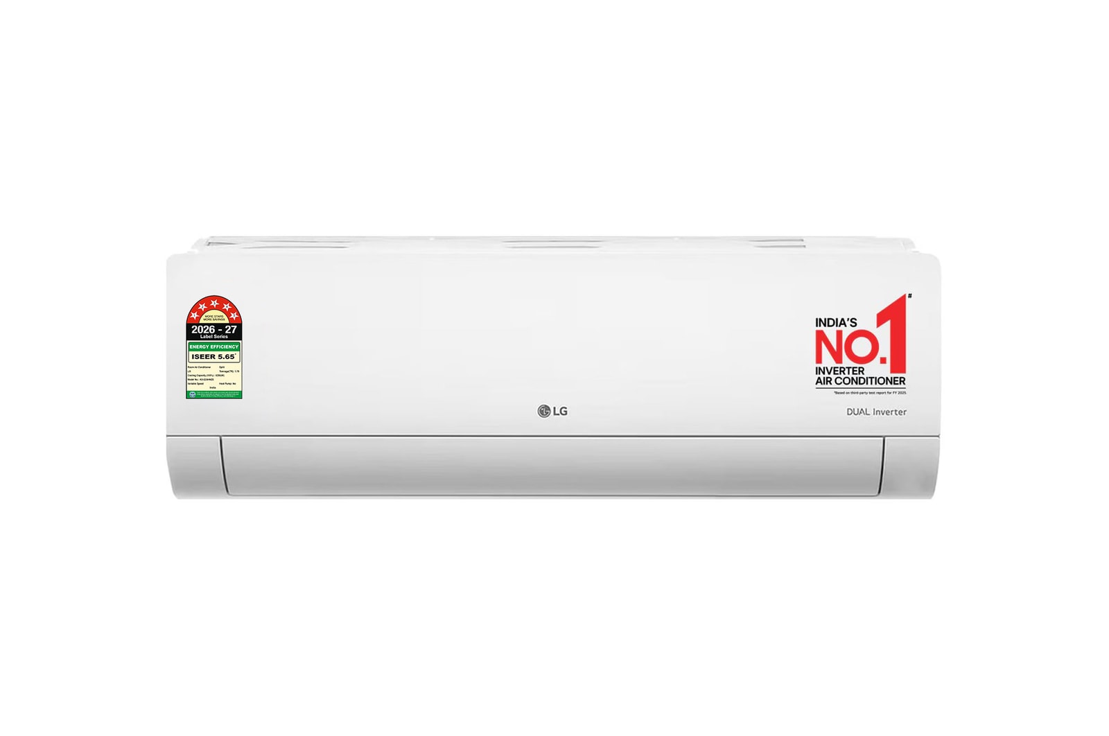 Front view of LG 5 Star (~2.0) Split AC, AI Convertible 5-in-1 Cooling, 100% Copper Tubes, 6.2 kW, 2026 Model AS-Q24HNZE