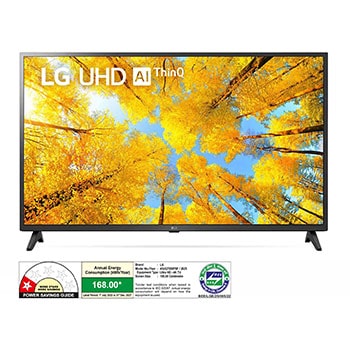 LG 43UQ7550PSF 4K UHD TVs front view