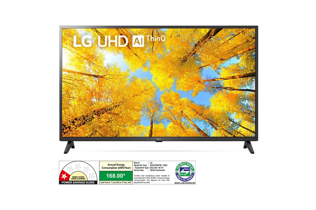 LG 43UQ7550PSF 4K UHD TVs front view