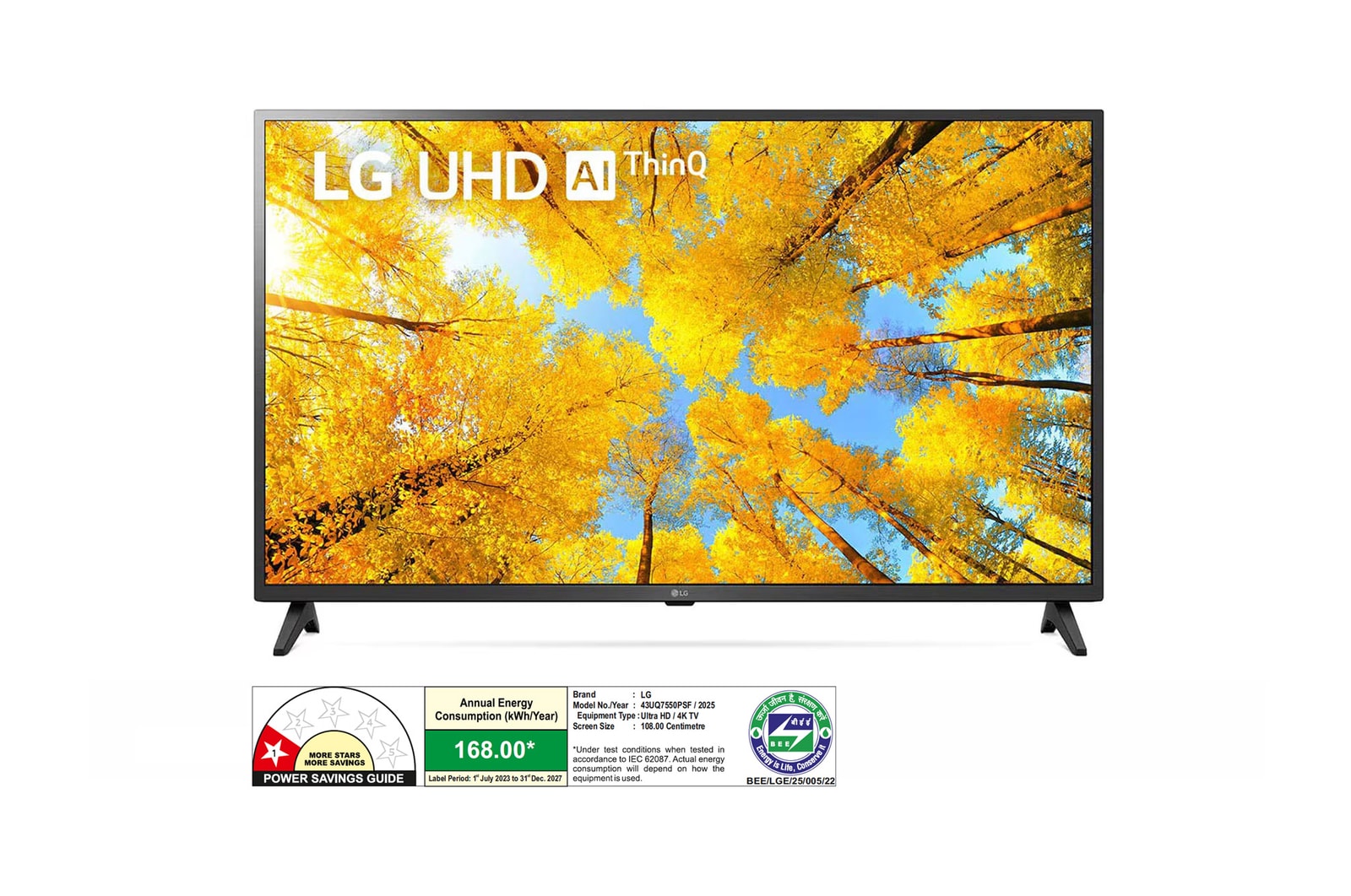 LG 43UQ7550PSF 4K UHD TVs front view