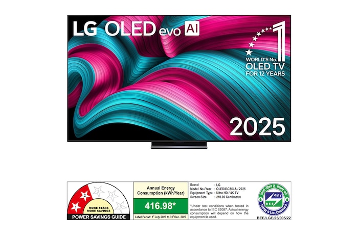 Slightly angled view of LG OLED evo AI C5 4K Smart TV.
