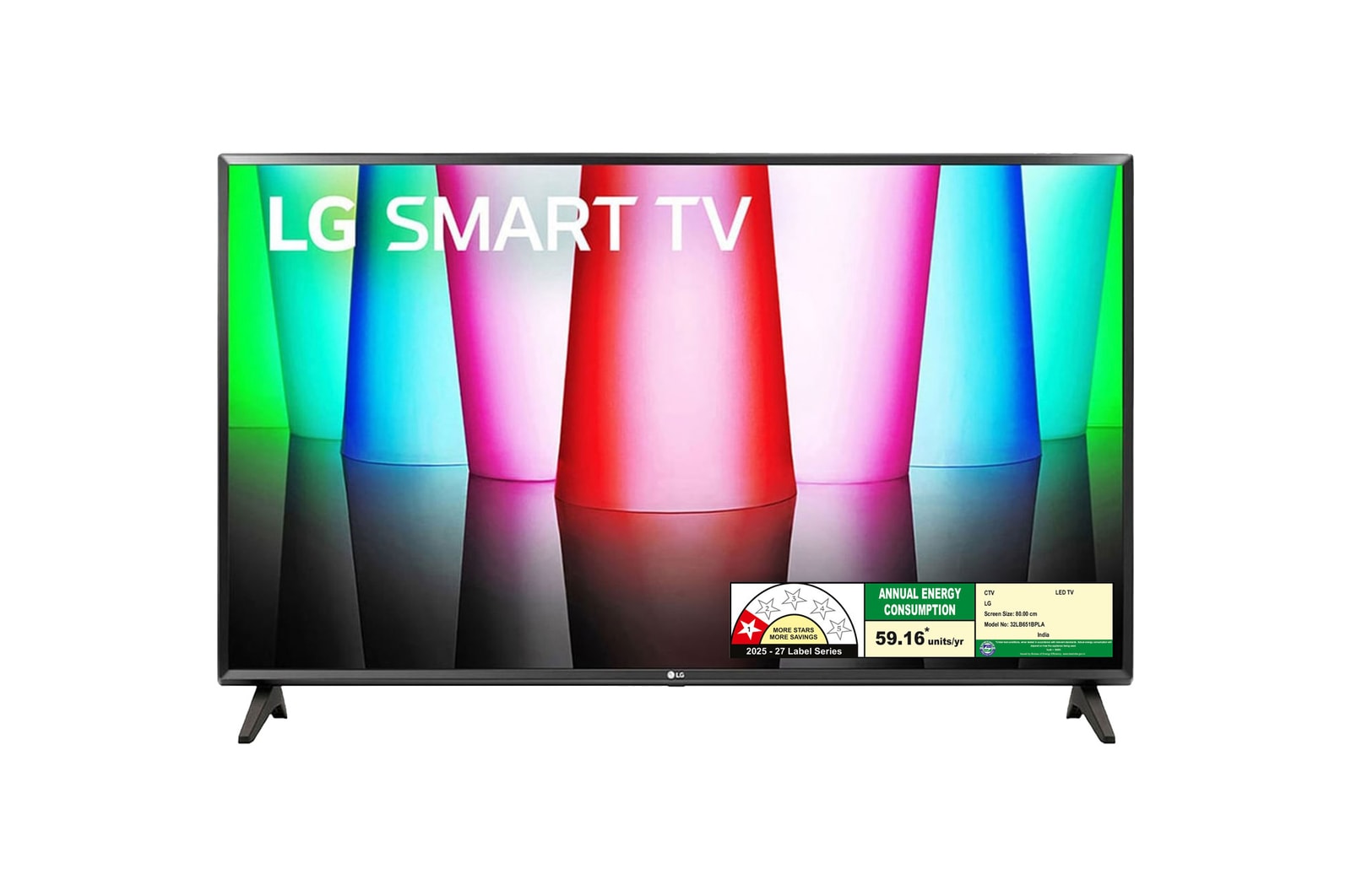 Front view of LG 80cm (32) Smart HD TV (LR576), α5 Gen6 AI Processor, 60Hz Refresh Rate, Active HDR,AI Sound 32LR576B6LA
